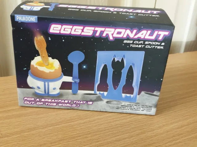 Novelty Eggstronaut Egg Cup Set With Cup & Spoon And Rocket Shaped Toast Cutter