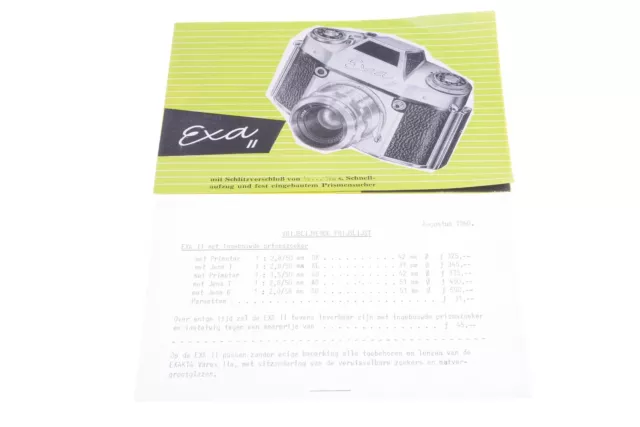 ✅ Exakta Exa Ii Camera & Price List Original Product Guide Brochure German 123