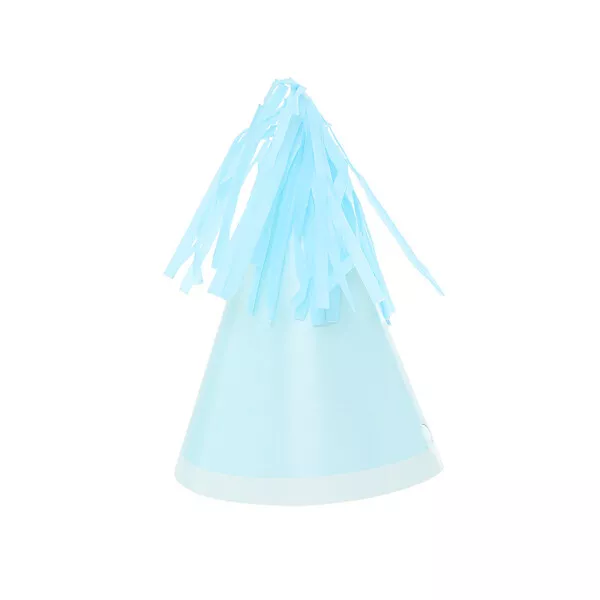 Pastel Blue Paper Party Hats with Tassel Pk 10