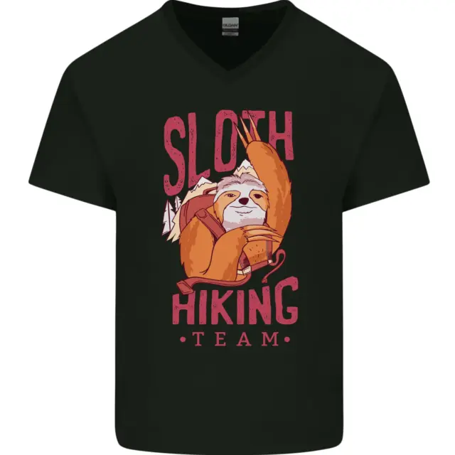 Sloth Hiking Team Trekking Rambling Funny Mens V-Neck Cotton T-Shirt