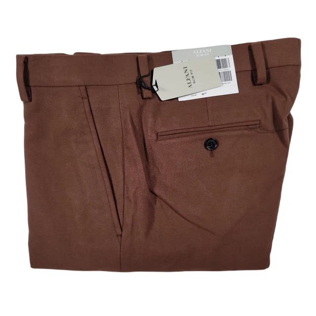 Alfani Vicuna Brown Slim-Fit Solid Dress Pants Mens 32 x 32 Flat Front