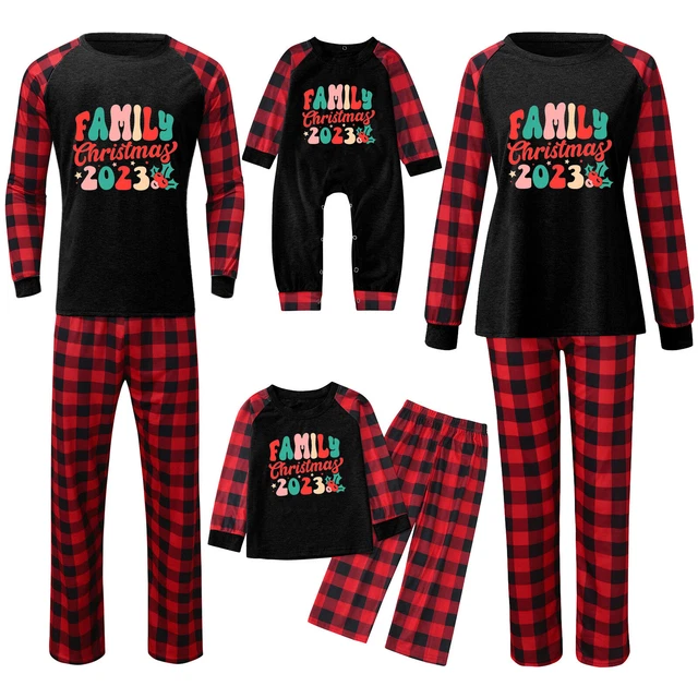 T-shirt Natale uomo 2023 lettera stampa a quadri maniche lunghe pantaloni top Natale