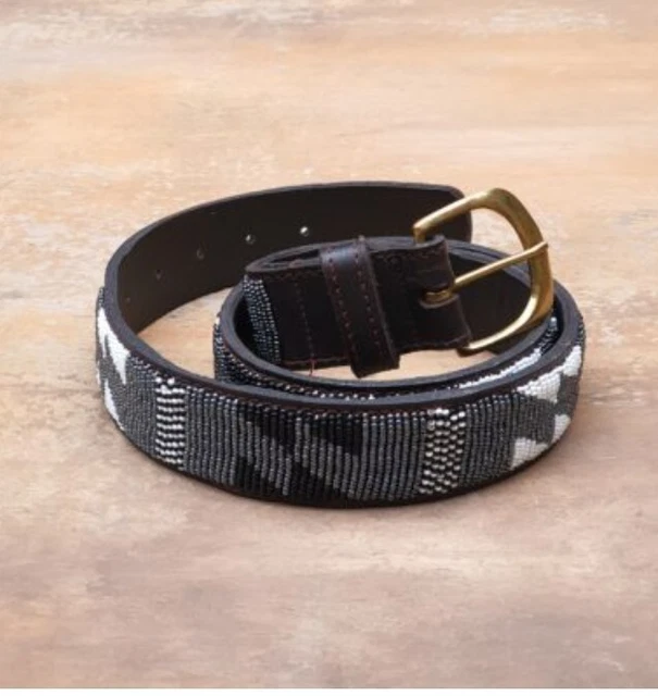 Black &silver Handmade masaai maasai Masai beaded leather belt with freeshipping