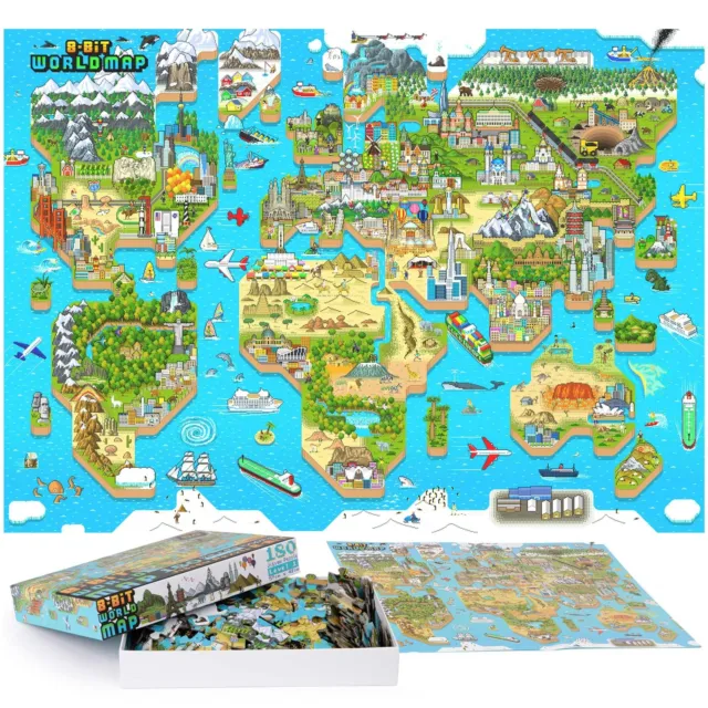 Niños Puzle Rompecabezas 8-bit Mundo Mapa 180 Piezas Nivel 1 100% Reciclado Card