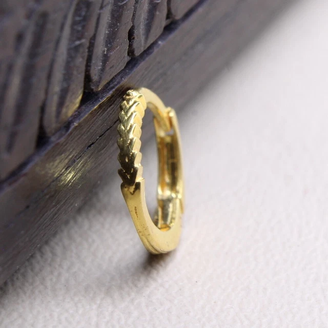 Stile Etnico 14K Vero Oro Indiano Cerchio Naso Anello Clicker Chiusura a Scatto