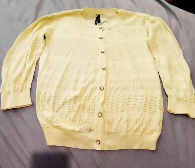 Atmosphere Pastel Yellow Broderie Anglaise Button Up Summer Cardigan UK 12