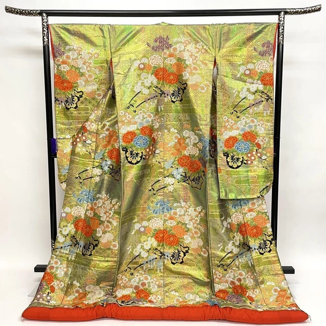 Japanese Kimono Uchikake Luxurious Wedding Embroidery Pure Silk Green K453