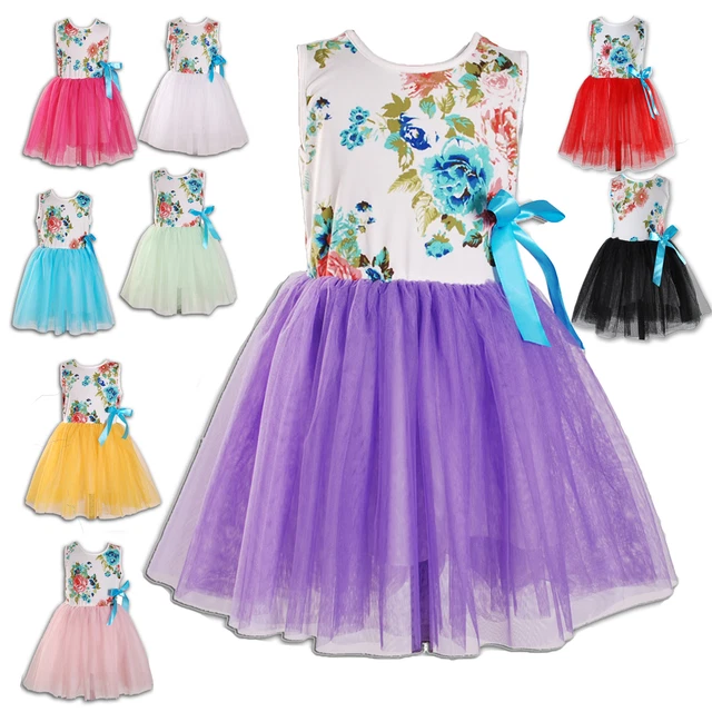 Bambine Fiore Festa Abiti IN 9 Colori Da 12-18 Mesi A 7-8 Anni