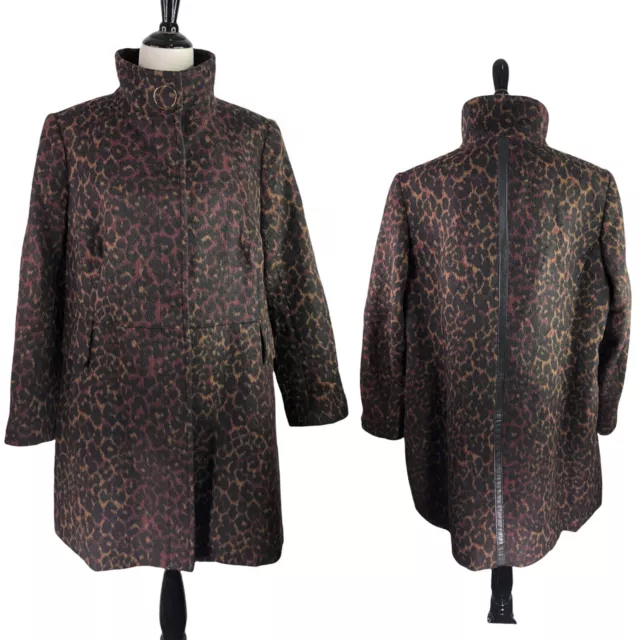 NEW Via Spiga Stand Collar Wine Leopard Wool Long Length Winter Coat Women's 1X