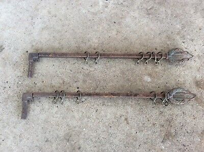 2 Antique Vintage Cast Iron Metal Curtain Drapery Rods Swing A Way-Extending 3