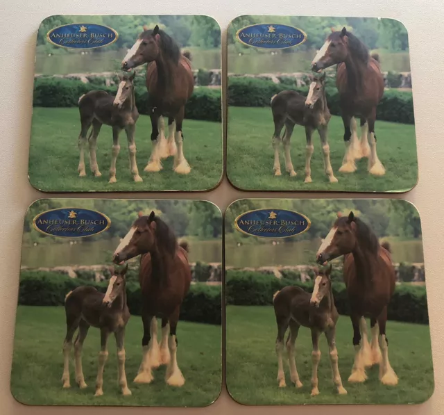 Juego De Colección De 4 Posavasos De Corcho Y Madera Anheuser Busch Budweiser Clydesdale Caballos