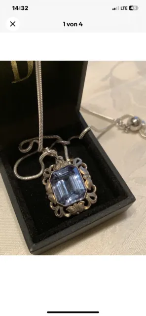 20 Karat Aquamarin Anhänger Silber mit Kette Vintage