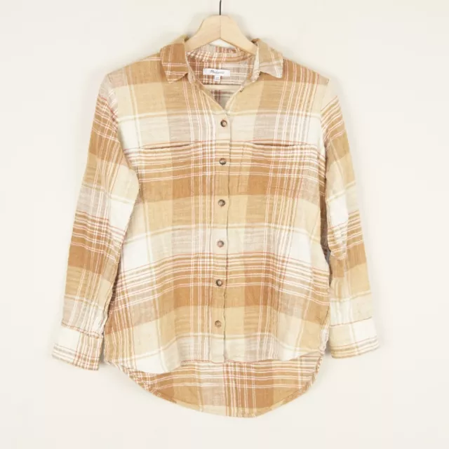 Madewell Slub Flannel Sunday Long Sleeve Button Yellow Plaid Shirt Sz XXS