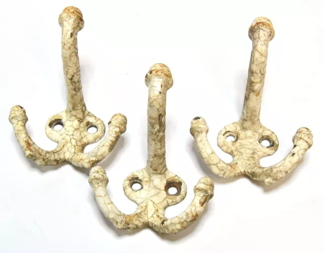 3 Matching Vintage Thick Cast Iron Acorn Triple Hat Or Coat Wall Mount Hooks
