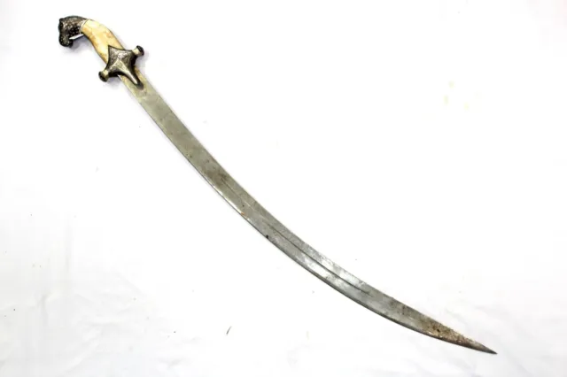 Sword Hand Forged Steel Blade Natural Bone Handle Silver Koftgari Wire Work H124
