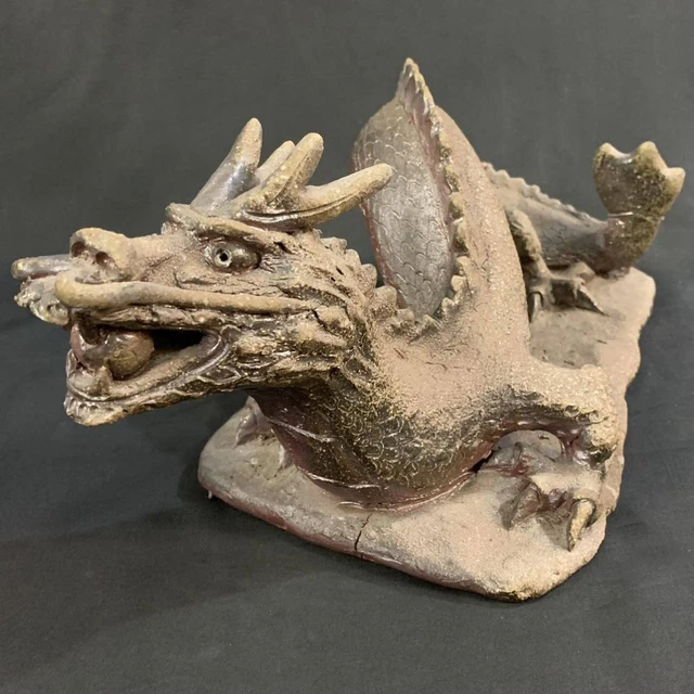 DRAGON BIZEN Pottery Statue 16.1 inch Japan Vintage Figurine Figure Old Art