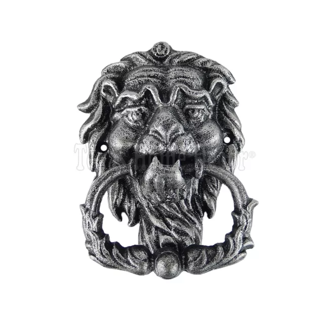 Lion Head Door Knocker Cast Iron Extra Large Heavy Duty Medieval Black Gray