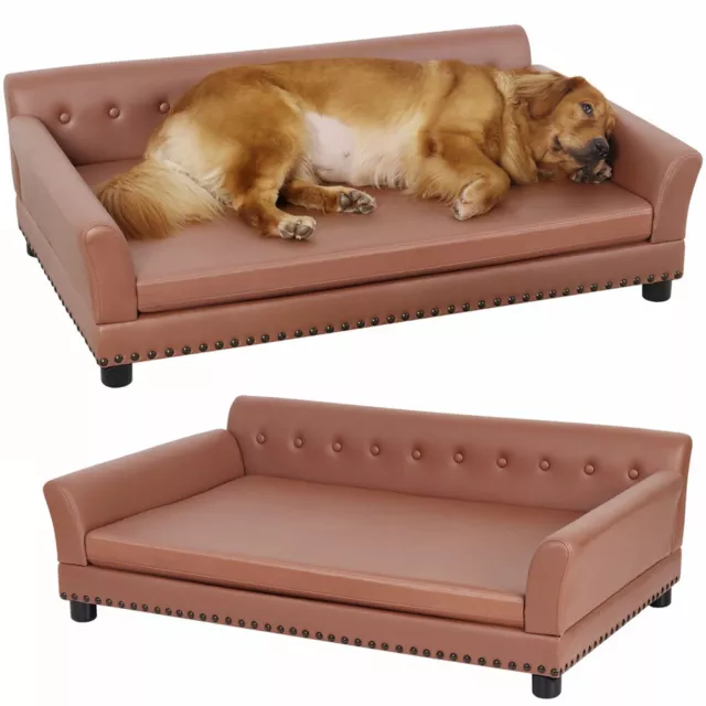 XXL Large Sized Dog Sofa Couch Raised Calming Dog Bed Leather Lounger Waterproof