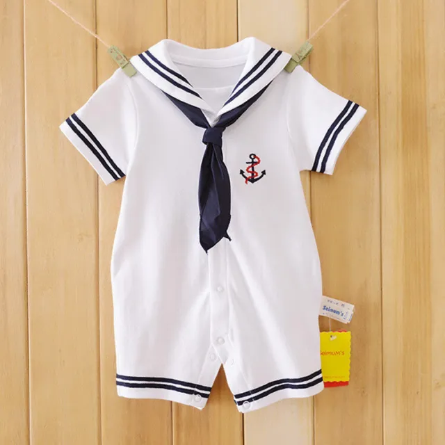 Costume da marinaio neonato bambini bambine maniche corte abito con bretelle 4