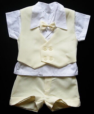 Cream Ivory Special Occasion BABY BOY SHORTS OUTFIT Christening Wedding Suit