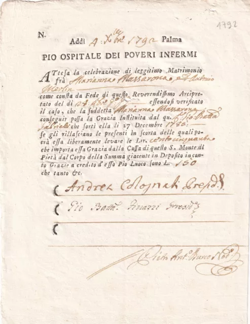 Zz757-Palmanova-Pio Ospistale Del Poveri Infermi 1792