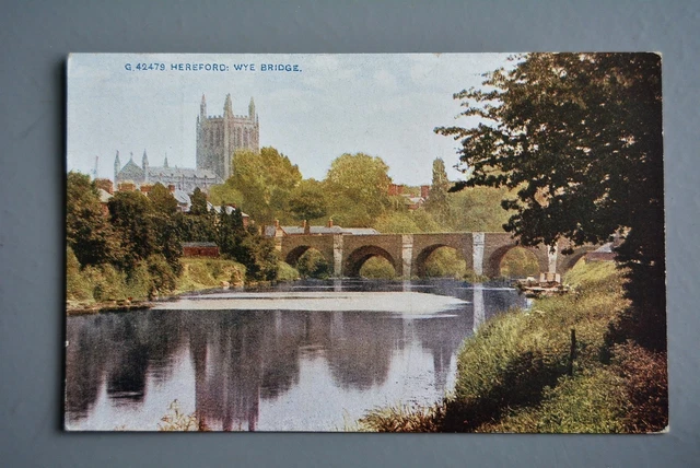 R&L Postcard: Photochrom Hereford from River Wye Bridge Cathedral