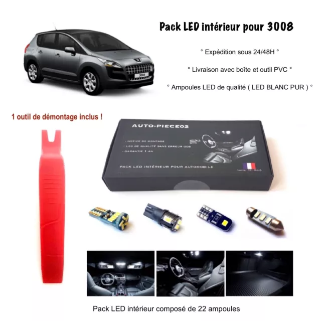 Pack FULL LED intérieur pour Peugeot 3008 + Rétroviseurs extérieurs