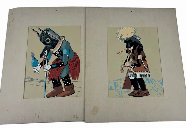 SILKSCREEN Art Print American Indian Hopi Kachina Kweweo Wolf Snake Dancer by CS