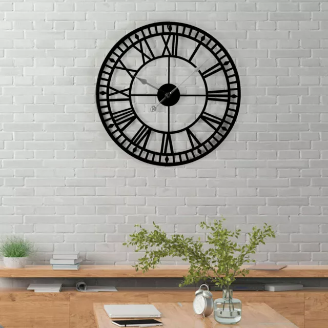 50/80CM Large Indoor Wall Clock Big Roman Numerals Giant Open Face Metal Clocks