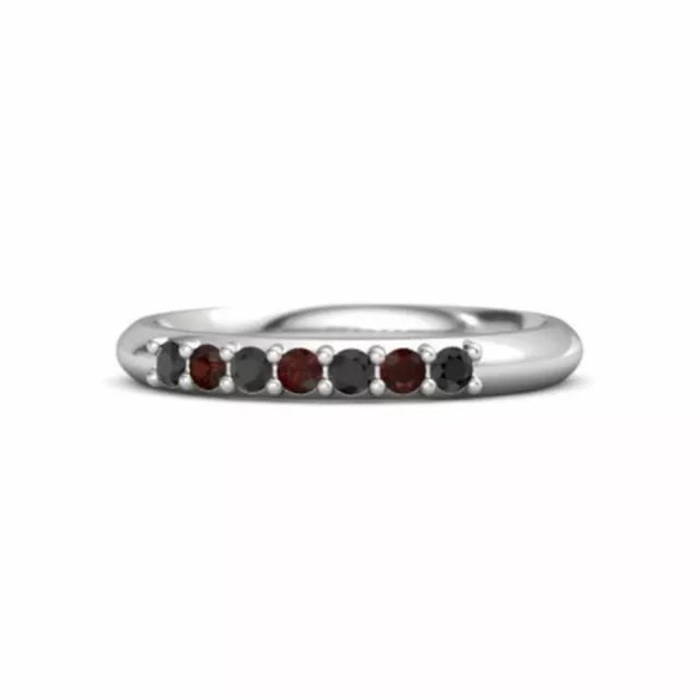 Black Spinel, Garnet Round 0.6 Ctw Eternity 925 Sterling Silver Women Ring