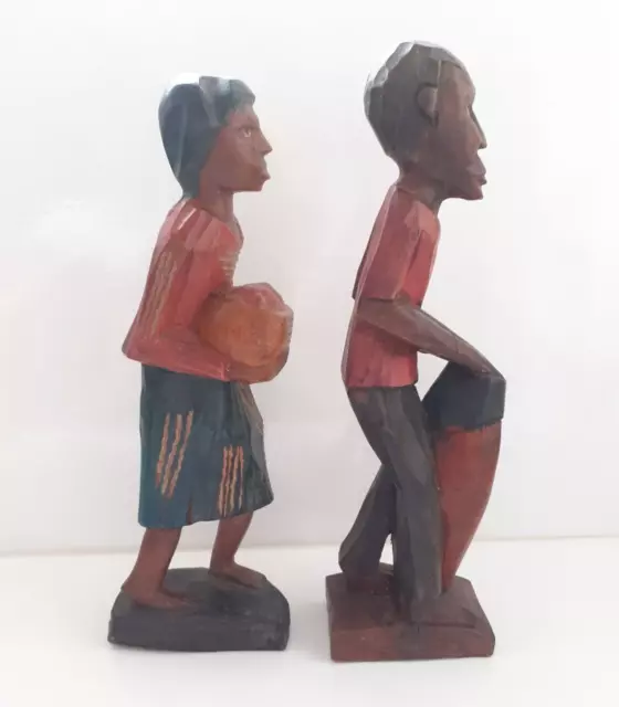 Wooden Carved African Tribal Man And Woman Figurines Ornaments.  11" Tall Approx