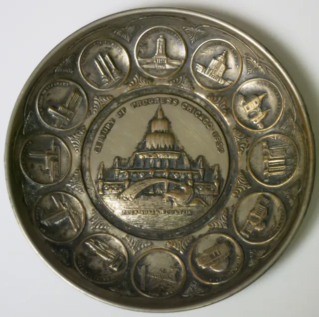 1933 Chicago World's Fair Silver Plated Embossed Souvenir Trinket Dish VINTAGE