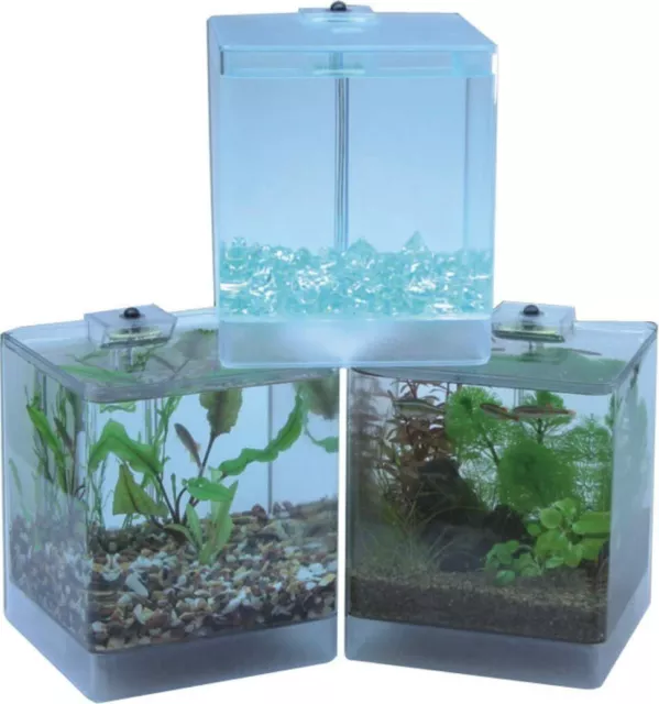 Lot of 3 Portable Desktop 1.3L Aquarium Fish Tank Betta Cube Bowl w/Gravel