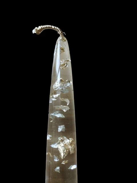 Vintage Clear Lucite Acrylic Gold Foil Fleck Flake Taper Candle 8"