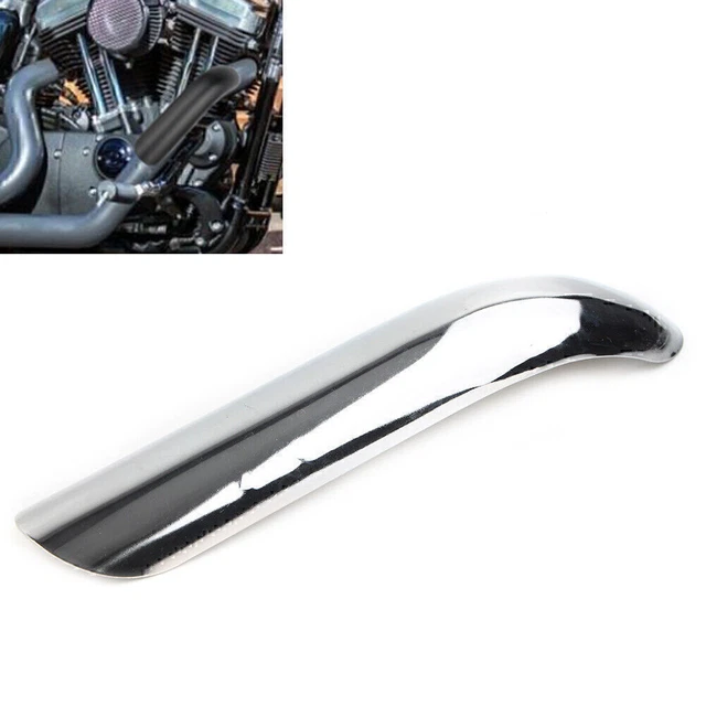 Tubo di scarico argento curvo - scudo termico - copertura tallone per Harley