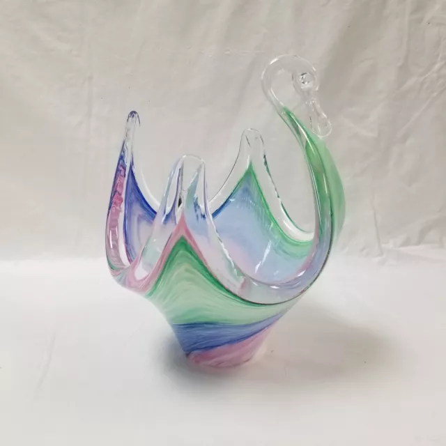 Hand Blown Vintage Murano Style Swan Decorative Trinket Bowl Swirl Pattern