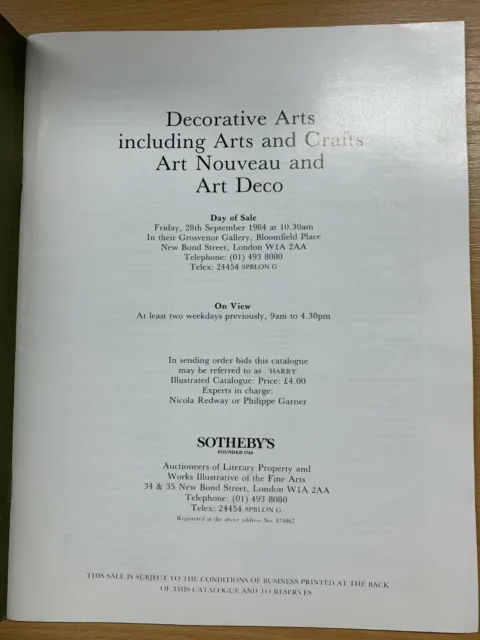 1984 Sothebys Arts & Crafts Art Nouveau Art Deco Auction Catalogue Book (Ll) 3