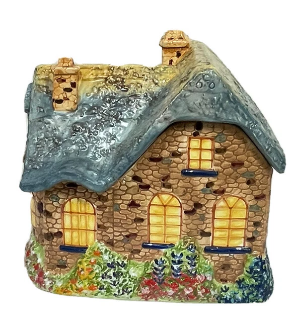 THOMAS KINKADE COOKIE Jar Garden Cottage Village House Vintage Summer