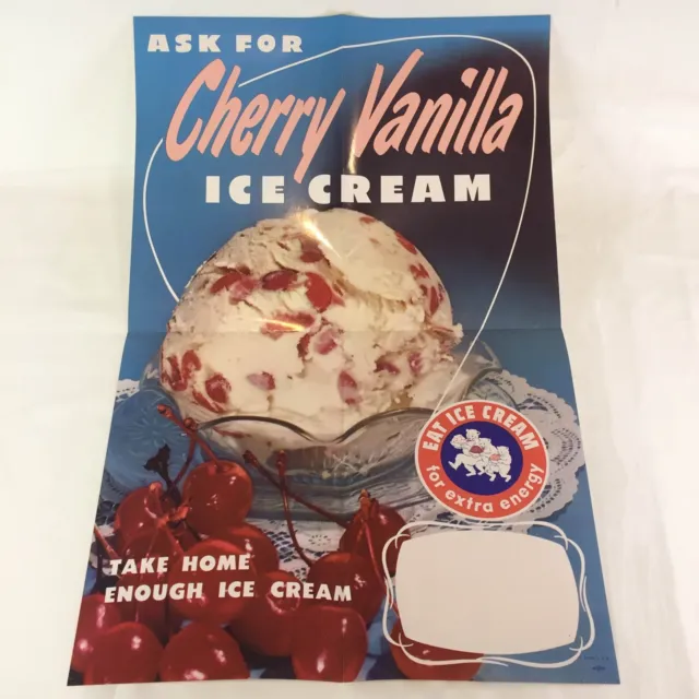 1950s  CHERRY VANILLA  ICE CREAM Paper Poster Sign Never Displayed