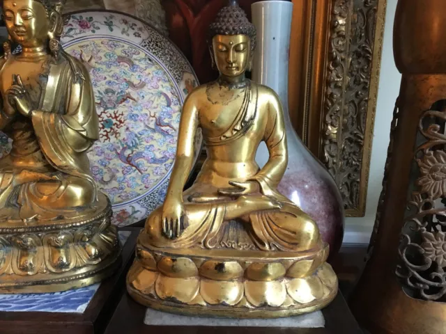An Excellent Chinese Qing Dynasty Gilt Bronze Buddha Marked 2