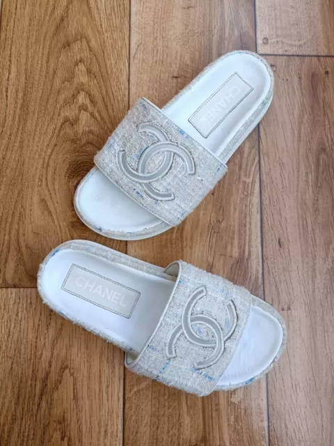 Chanel  Tweed Slides Sandals  Size 35/36 Eu, 5 Us, 3 Uk