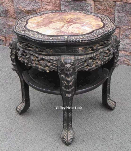 Antique Feng Shui Bagua Chinese Carved Hardwood Xun Jasper Kun Wedding Kan Stand 2