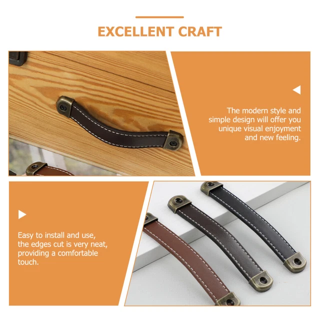 6 Pcs Leather Wardrobe Pulls Cupboard Dressers Closet Leather Drawer Handles 10