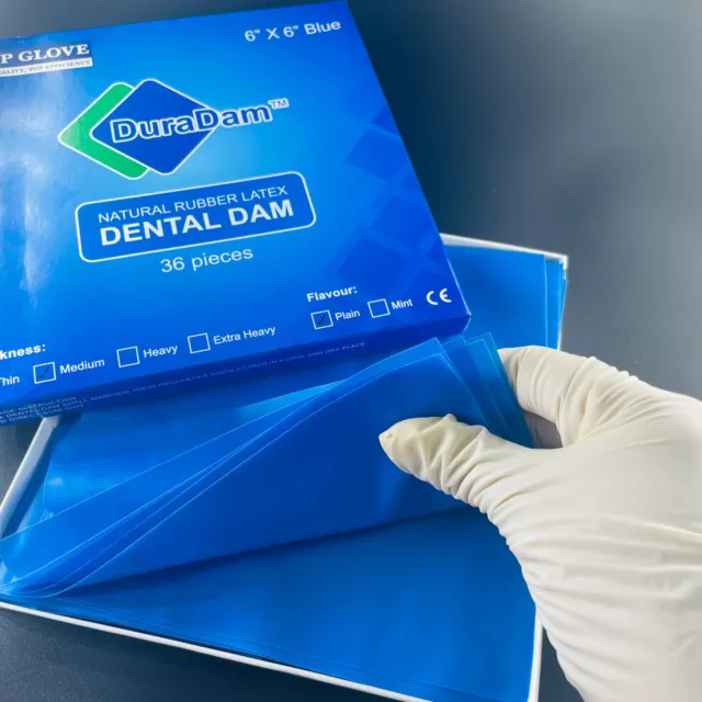 1 box Dental Rubber Dam Sheet Pure Latex Dura Dam 36 Pcs 6"*6" Blue Large Size