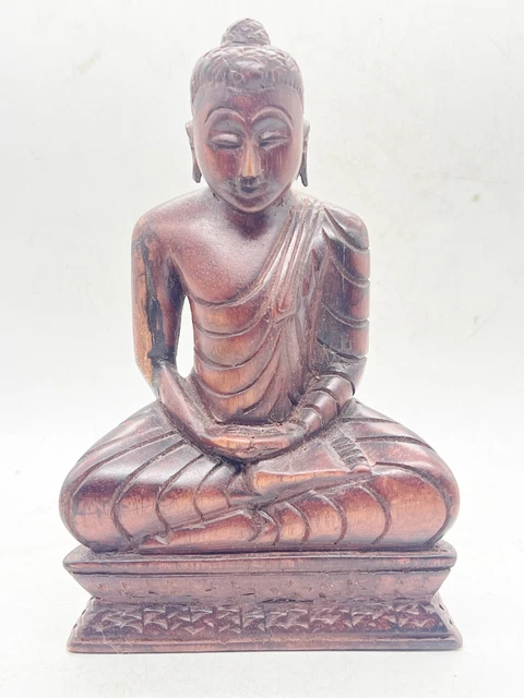 Vintage Wooden Sitting Buddha Statue Ornament Figurine