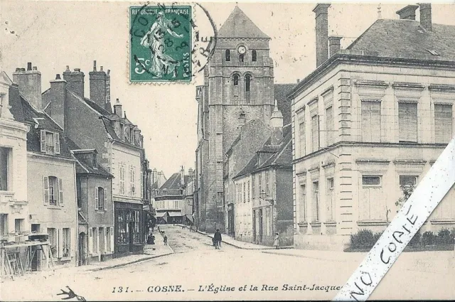 carte postale ancienne Nièvre, Cosne, rue Saint Jacques et l'église