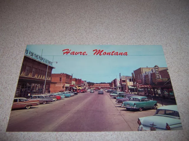 1960s DOWNTOWN STREET SCENE 3rd AVENUE HAVRE MONTANA VTG POSTCARD