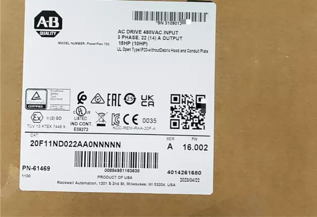 20F11ND022AA0NNNNN Allen-Bradley 753 AC Drive【New and Sealed】-