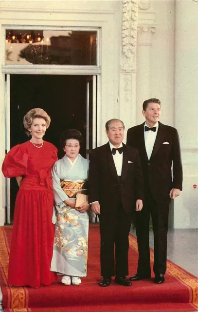 Ronald & Nancy Reagan W/ Giappone Prime Ministro Zenko Suzuki 1981 Cartolina