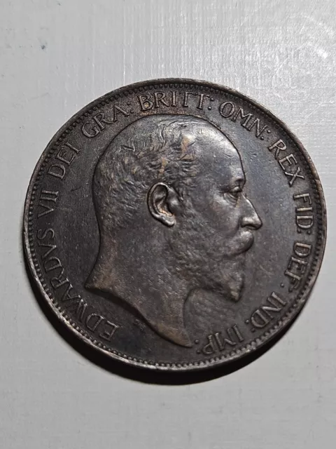 1902 Penny - Edward VII British Bronze Coin - Very Nice